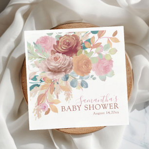 Watercolor Terracotta & Blush Floral Baby Shower  Napkin