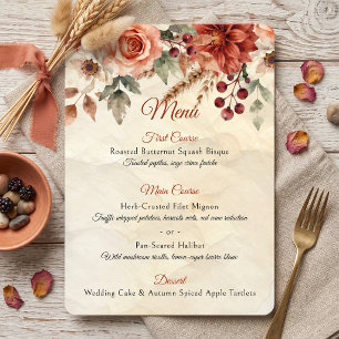 Watercolor Terracotta Burgundy Floral Fall Wedding Menu