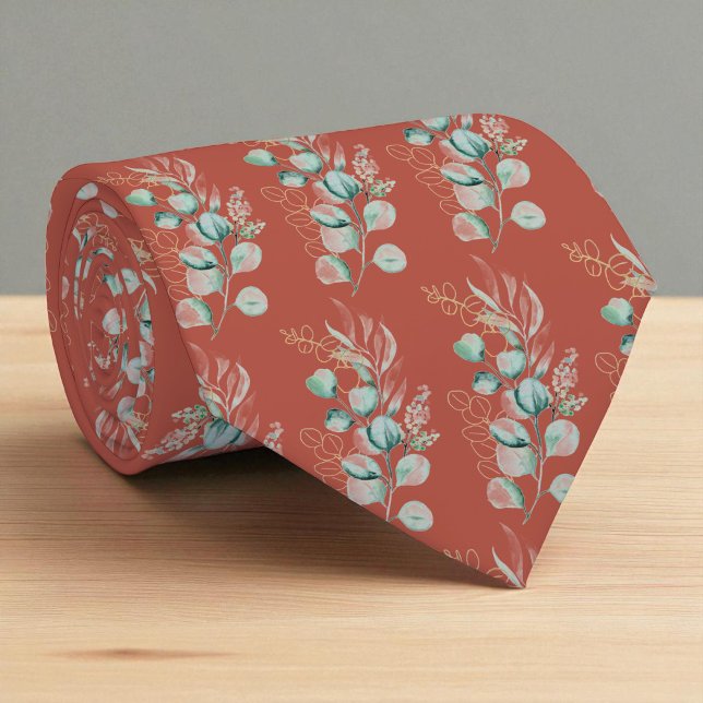Watercolor Terracotta Eucalyptus Greenery Pattern  Tie (Creator Uploaded)