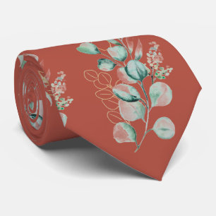 Watercolor Terracotta Eucalyptus Greenery Pattern Tie