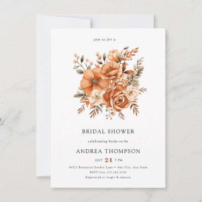 Watercolor Terracotta | Floral Bridal Shower Invitation (Front)