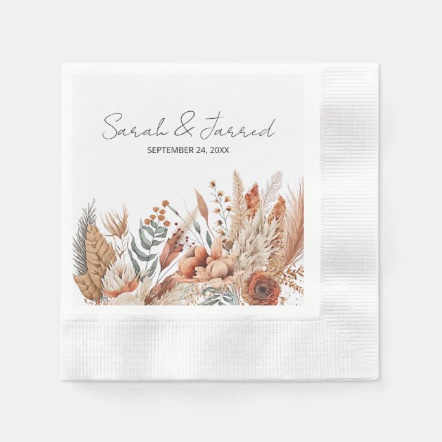 Watercolor Terracotta Flowers Wedding Napkin (Front)