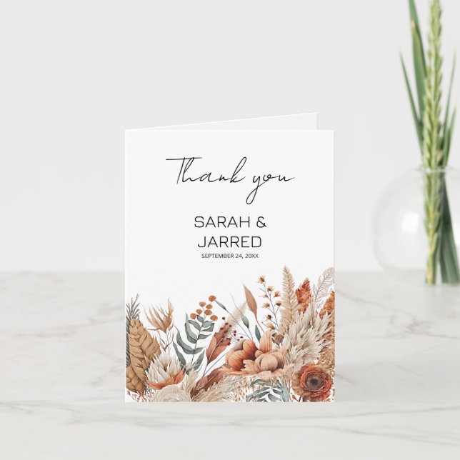 Watercolor Terracotta Flowers Wedding Thank You Card (Front)