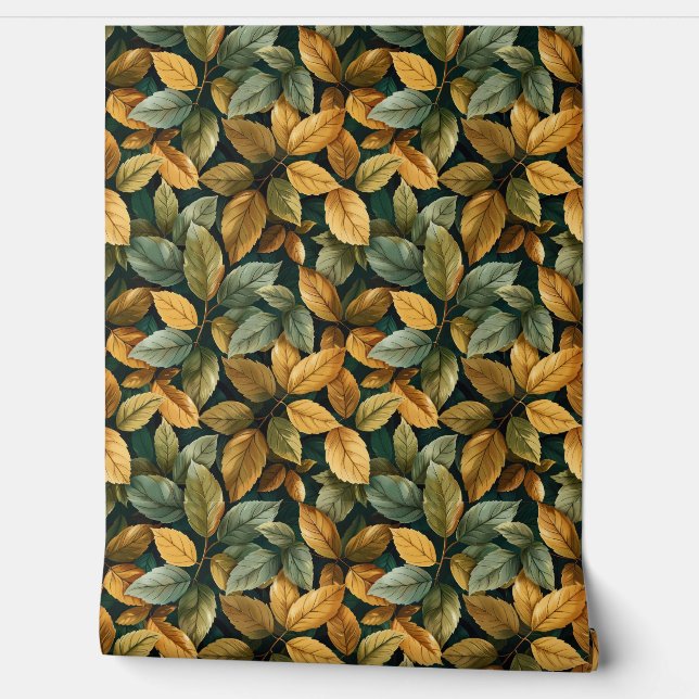 Watercolor terracotta orange yellow sage fall wallpaper (Unrolling)