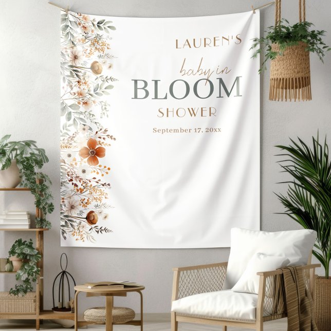 Watercolor Terracotta Wildflower Baby Shower Tapestry (Creator Uploaded)