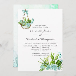 Watercolor Terrarium Succulents Rehearsal Dinner Invitation