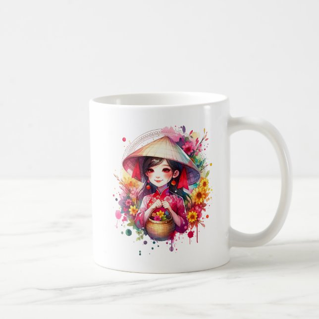 Watercolor Tet Girl Coffee Mug (Right)