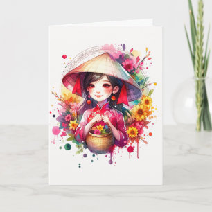 Watercolor Tet Girl Holiday Card