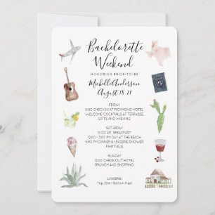 Watercolor Texas Bachelorette Weekend Itinerary Invitation
