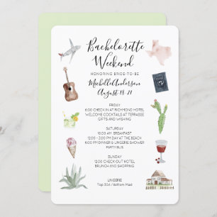 Watercolor Texas Bachelorette Weekend Itinerary Invitation