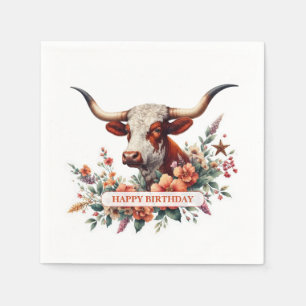 Watercolor Texas Longhorn Birthday Napkin