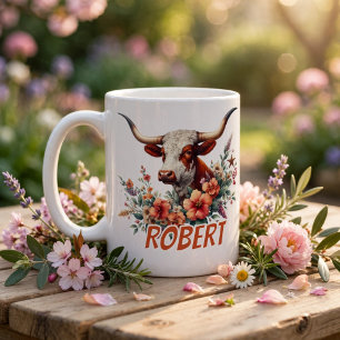 Watercolor Texas Longhorn Personalised Coffee Mug