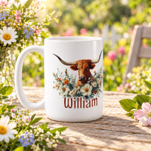Watercolor Texas Longhorn Personalised Coffee Mug