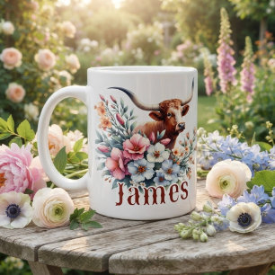 Watercolor Texas Longhorn Personalised Coffee Mug