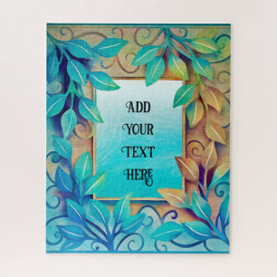 Watercolor Texture Colourful Leaves Golden Border  Jigsaw Puzzle