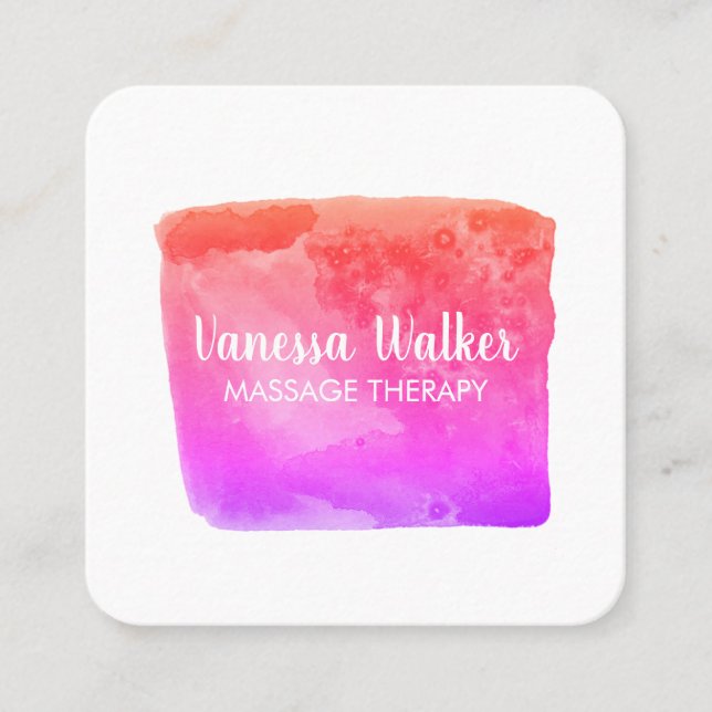 Watercolor Texture Colourful Square Pink Square Business Card (Front)