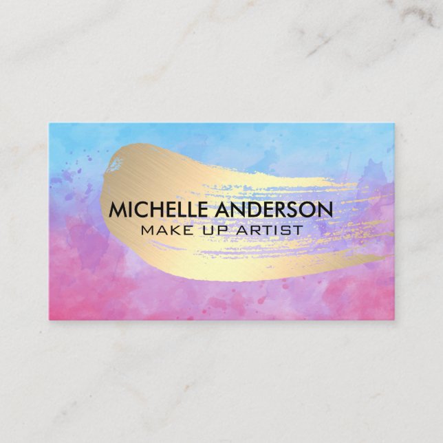 Watercolor Texture | Gold Brushed Business Card (Front)