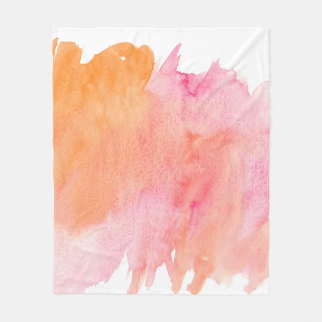 Watercolor texture pink orange fleece blanket (Front)