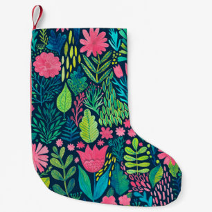Watercolor texture with flowers and plants. Floral Small Christmas Stocking