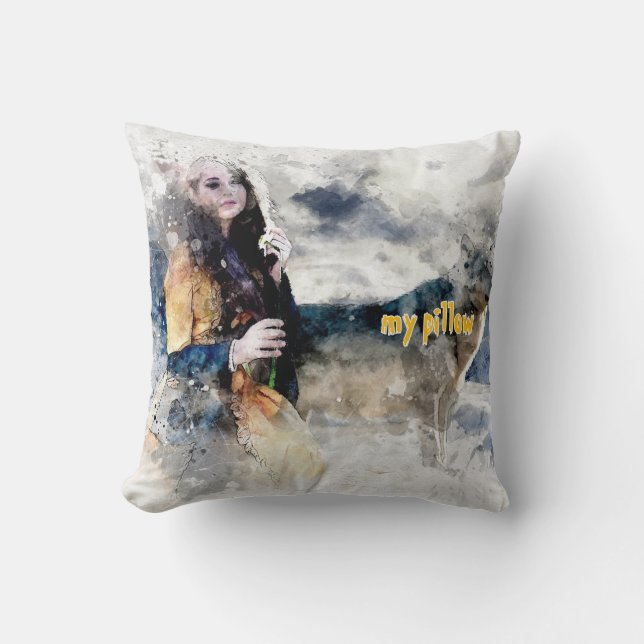 Watercolor Textured Monogrammed Pillow (Front)