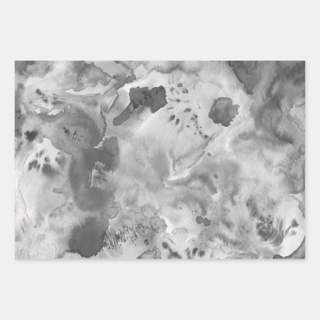 Watercolor Textured Painting Black White Grey Wrapping Paper Sheet (Front)