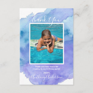 Watercolor THANK YOU Blue Boy BIRTHDAY   PHOTO Invitation