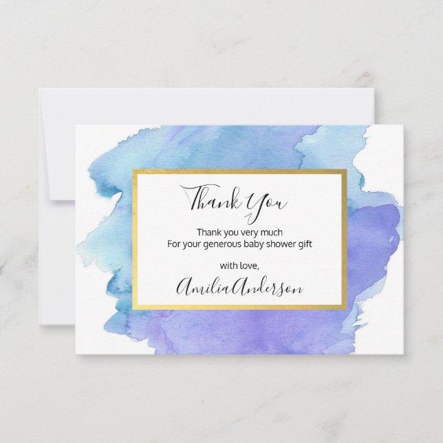 Watercolor THANK YOU Blue White BOY baby shower Invitation (Front)