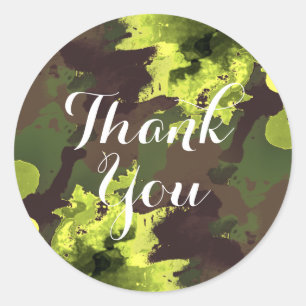 Watercolor Thank You Green Nature Splatter Brush Classic Round Sticker