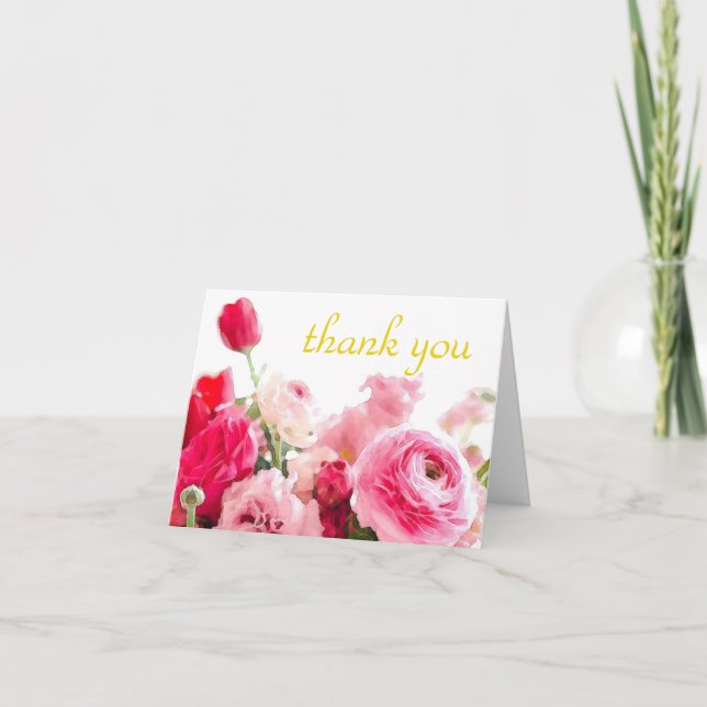 Watercolor Thank You Handwritten Script Roses Card (Front)