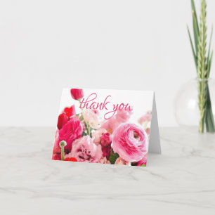Watercolor Thank You Handwritten Script Roses Chic Card