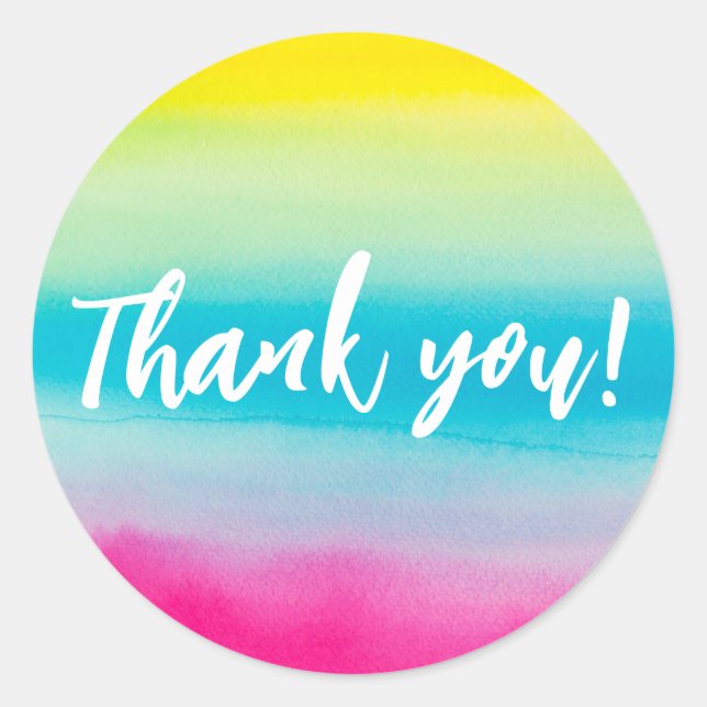 Watercolor Thank You Round Sticker (Front)