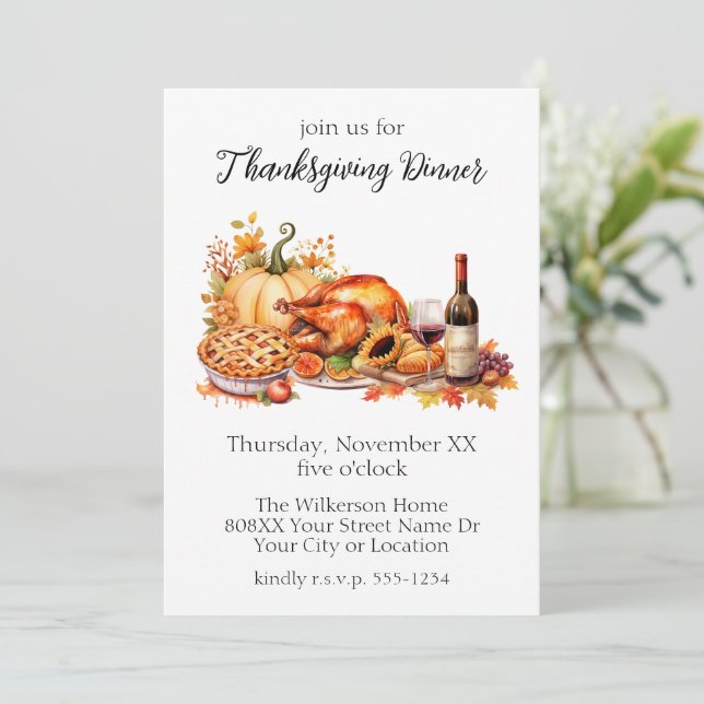 Watercolor Thanksgiving Dinner Invitation (Standing Front)