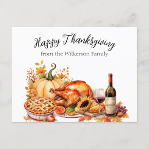 Watercolor Thanksgiving Dinner Postcard