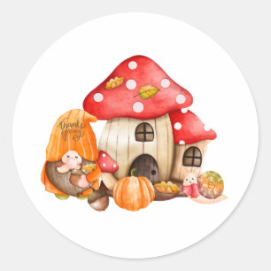 Watercolor Thanksgiving Gnome and Pumpkin Classic Round Sticker