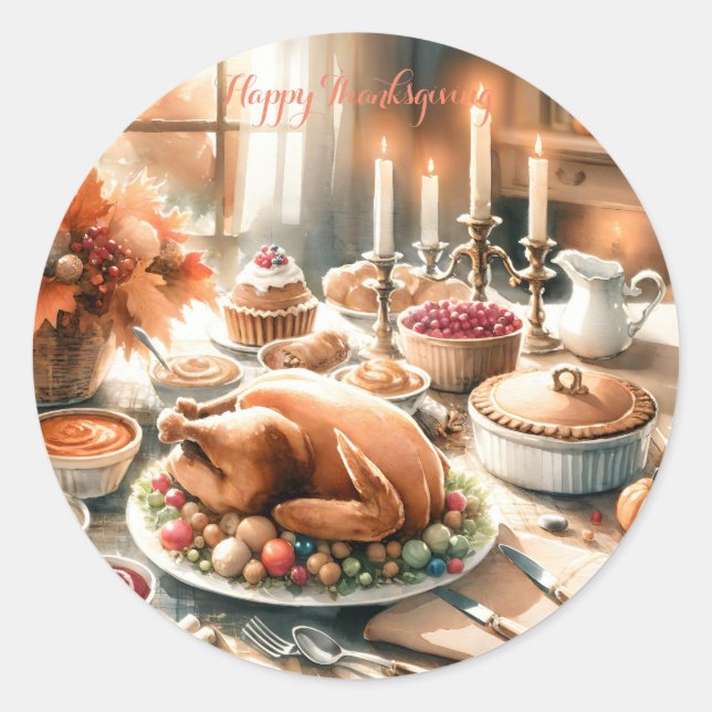 Watercolor Thanksgiving illustration Classic Round Sticker (Front)