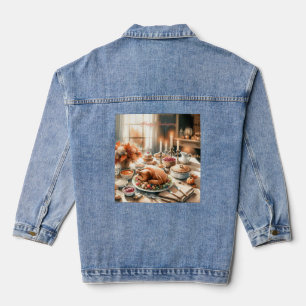 Watercolor Thanksgiving Illustration Denim Jacket