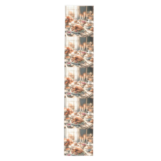 Watercolor Thanksgiving Illustration Medium Table Runner (Front)