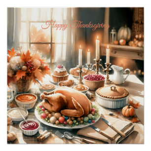 Watercolor Thanksgiving Illustration Poster