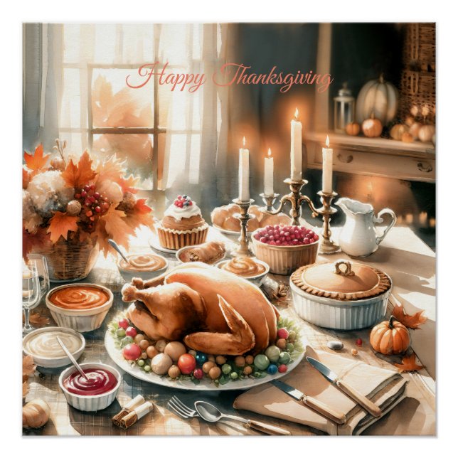 Watercolor Thanksgiving Illustration Poster (Front)
