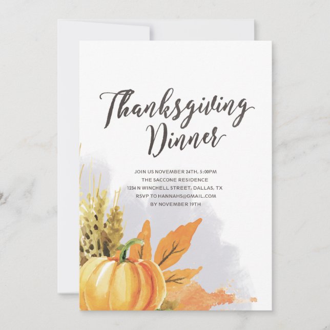 Watercolor Thanksgiving Invitation (Front)