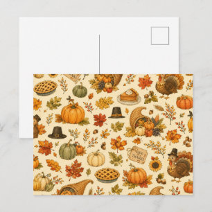 Watercolor Thanksgiving Pattern Postcard
