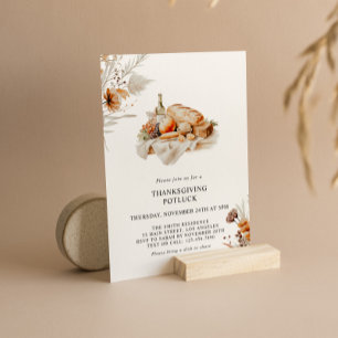 Watercolor Thanksgiving Potluck Dinner Party Invitation