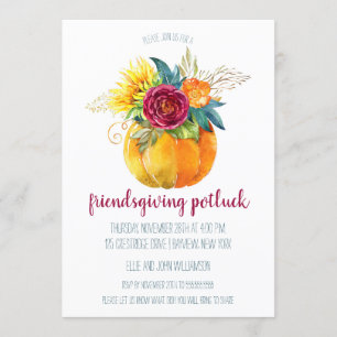 Watercolor Thanksgiving Pumpkin Vase Friendsgiving Invitation