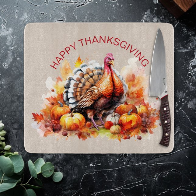 Watercolor Thanksgiving Turkey and Pumpkins  Cutting Board (Creator Uploaded)