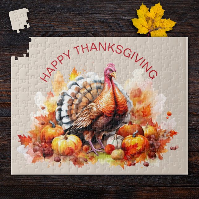 Watercolor Thanksgiving Turkey and Pumpkins  Jigsaw Puzzle (Creator Uploaded)