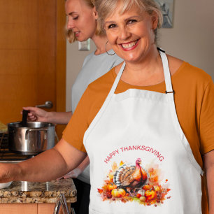 Watercolor Thanksgiving Turkey and Pumpkins  Standard Apron