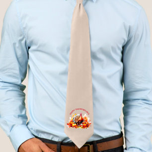 Watercolor Thanksgiving Turkey and Pumpkins Tie
