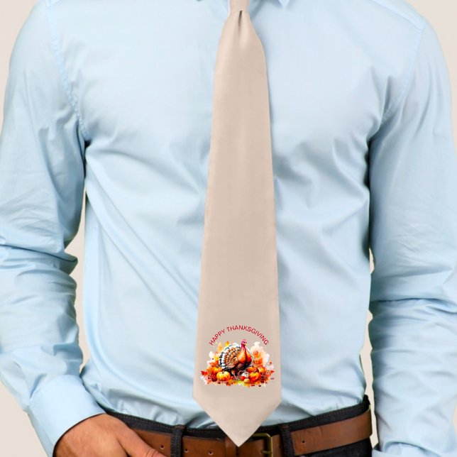 Watercolor Thanksgiving Turkey and Pumpkins  Tie (Creator Uploaded)