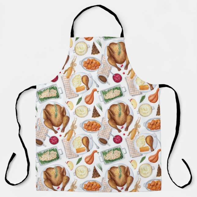 Watercolor Thanksgiving Turkey Dinner Apron (Front)