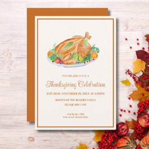 Watercolor Thanksgiving Turkey  Invitation